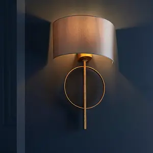 Antique Gold Leaf Wall Light & Mink Satin Half Shade Dimmable LED Filament Lamp