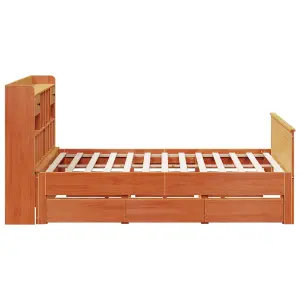 Berkfield Bookcase Bed without Mattress Wax Brown 180x200 cm Super King Solid Wood Pine