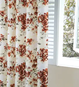 Home Curtains Betty Fully Lined Floral 66w x 90d" (168x229cm) Terracotta Eyelet Curtains (PAIR)