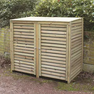 Large Wooden Outdoor Garden Patio Double Wheelie Bin Store Storage