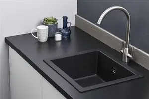 Liquida EN01BL 1.0 Bowl Black Kitchen Sink, Inset or Undermount Fitting