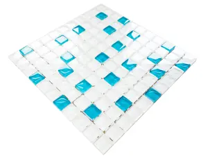 Glass mosaic on mesh for bathroom or kitchen 300mm x 300mm - Blue sparks