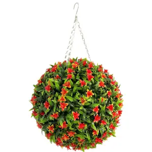 Best Artificial 38cm Orange Lily Hanging Basket Flower Topiary Ball - Suitable for Outdoor Use - Weather & Fade Resistant