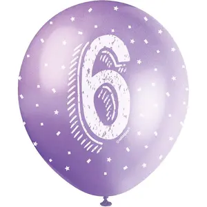 Unique Party Latex Pearlised 6th Birthday Balloons (Pack of 5) Purple (One Size)