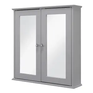 URBNLIVING Height 58cm FlexiFix Ashby Grey Wooden Double Door Mirror Bathroom Storage Cabinet