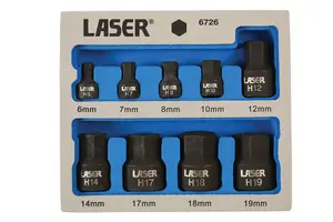 Laser Tools 6726 9pc Low Profile Hex Socket Bit Set 1/4" & 3/8" Drive