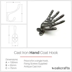 Oakcrafts - Antique Cast Iron Hand Coat Hook