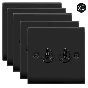 5 PACK - Matt Black 2 Gang 2 Way 10AX Toggle Light Switch - SE Home