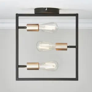 York Exposed Brushed Matt Bronze effect 3 Lamp LED Ceiling light