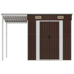 Broghin Garden Shed with Extended Roof Outdoor Tool Shed Storage Shed Steel Brown