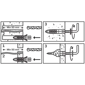 Diall Universal Grey L hook Vine eye with wall plug (L)40mm (Dia)8mm, Pack of 2