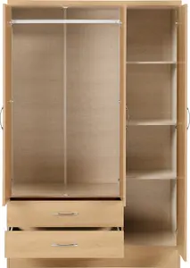 Nevada Oak Effect 3 Door 2 Drawer Mirrored Wardrobe