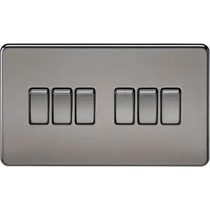 Knightsbridge Screwless 6 Gang Switch 10AX 2 Way Black Nickel - SF4200BN