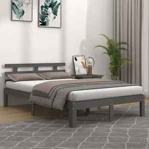 Berkfield Bed Frame Grey Solid Wood 135x190 cm Double