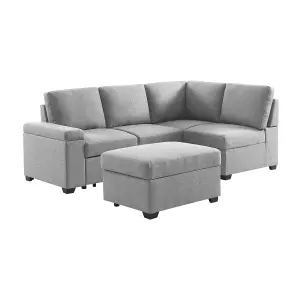 sweeek. 3-seater corner sofa bed with footstool Carl Light Grey 223x83x89 cm