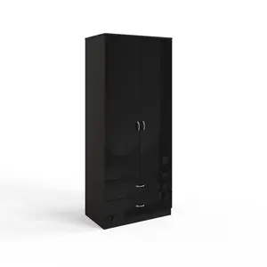 Brendle 2 Door 2 Drawer Combi Wardrobe - High Gloss Front, Soft Close Doors, Polished Metal Handles Black