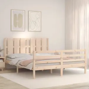 Berkfield Bed Frame with Headboard King Size Solid Wood