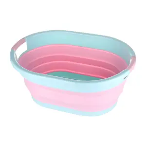 39L Foldable Plastic Laundry Basket Oval Shape, Pink