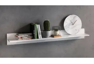 Wall Shelf Floating Long Shelving Panel Storage Unit 105cm White Gloss Azteca