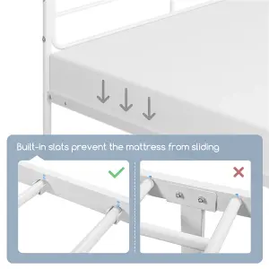 Yaheetech White 4ft6 Double Metal Bed Frame with Geometric Patterned Headboard and Footboard