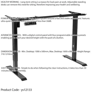 Electric Height Adjustable Standing Desk Frame - Black Ergonomic Home Office Solution