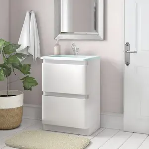 Bridge 595mm Single Bathroom Vanity with Integrated Glass Basin White / White