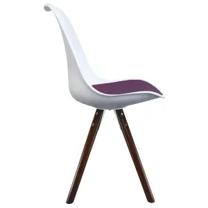 Soho White & Aubergine Plastic Dining Chair with Pyramid Dark Wood Legs