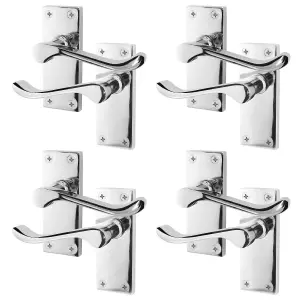 AFIT Polished Chrome Victorian Scroll Door Handles - 4 Pair of Internal Lever Latch Handles on Backplate