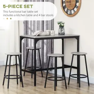 HOMCOM 5 Piece Bar Table and Stools Set with Metal Frame Grey