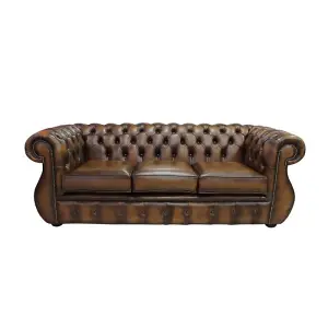 Chesterfield 3 Seater Antique Brown Real Leather Sofa Bespoke In Kimberley Style