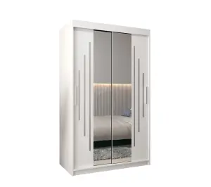 Refreshing York I Mirrored Sliding Door Wardrobe with Shelves and Hanging Rails in White (H)2000mm (W)1200mm (D)620mm