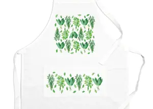 Purely Home Kitchen Herbs Apron - Cooking & Baking Green Leaves Gift/Present