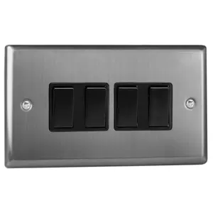 Varilight 4-Gang 10A 2-Way Rocker Switch Brushed Steel