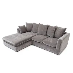 Lucas Water Repellent Velvet Chenille Left Facing Corner Sofa in Light Grey