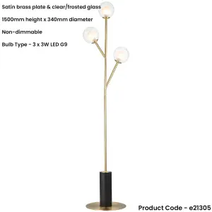 1500mm Floor Lamp - Satin brass plate & clear frosted glass - Standing LED Light Base & Shade