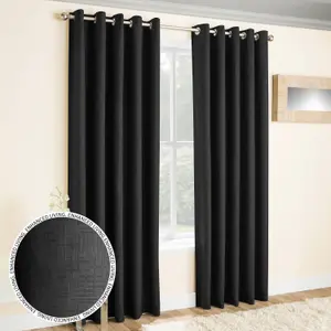 Enhanced Living Vogue Black 90 x 108 inch (229x274cm) Pair of Eyelet Thermal Noise reducing Dim Out Curtains