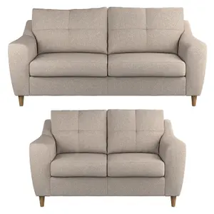 Baxter Oatmeal Tufted Fabric Sofa Suite 3 Seater and 2 Seater Sofa