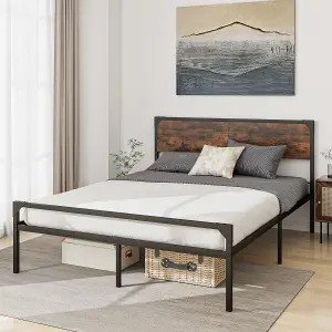 Costway King Bed Frame Industrial Metal Platform Bed with Headboard and Footboard