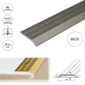 A01 900mm x 30mm 2.3mm Anodised Aluminium Door Threshold Ramp Profile - Inox, 0.9m