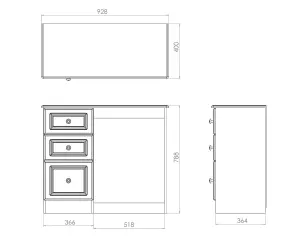 Warwick Ready assembled Matt cream oak effect Vanity 3 drawer Desk (H)795mm (W)415mm (D)415mm