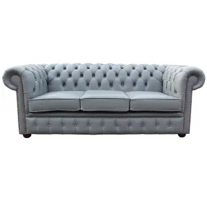 Chesterfield 3 Seater Sofa Vele Iron Grey Real Leather In Classic Style