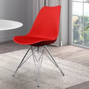 Soho Red Plastic Dining Chair with Chrome Metal Legs