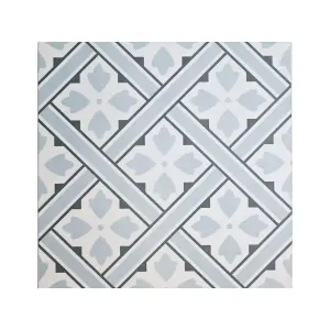 Laura Ashley Mr Jones Seaspray Blue Matt Patterned Cement tile effect Ceramic Indoor Wall & floor tile, Pack of 11, (L)300mm (W)300mm