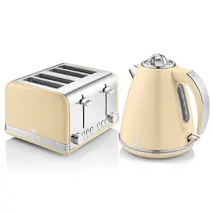 Swan Retro Cream Kettle and 4 Slice Toaster Set