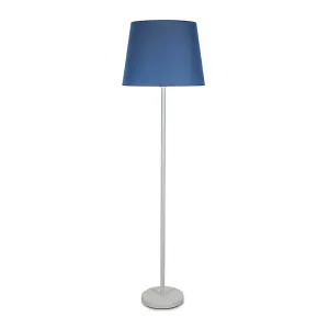 ValueLights Charles White Single Stem Floor Lamp with Navy Blue Tapered Shade and LED Bulb