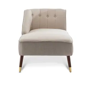 Left Hand Chaise Lounge in Beige Linen Fabric