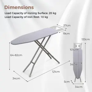 COSTWAY Full Size Ironing Board with Iron Rest Foldable 4-Layer Iron Table