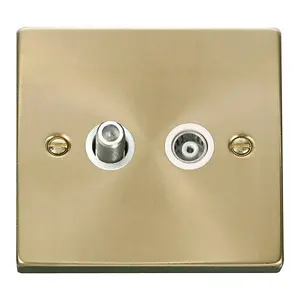 Satin / Brushed Brass Satellite And Isolated Coaxial 1 Gang Socket - White Trim - SE Home