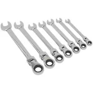 7-Piece Flexible Head Ratchet Spanner Set - 12 Point Metric Socket Tool Kit