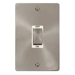 Flat Plate Satin / Brushed Chrome 2 Gang Ingot Size 45A Switch - White Trim - SE Home